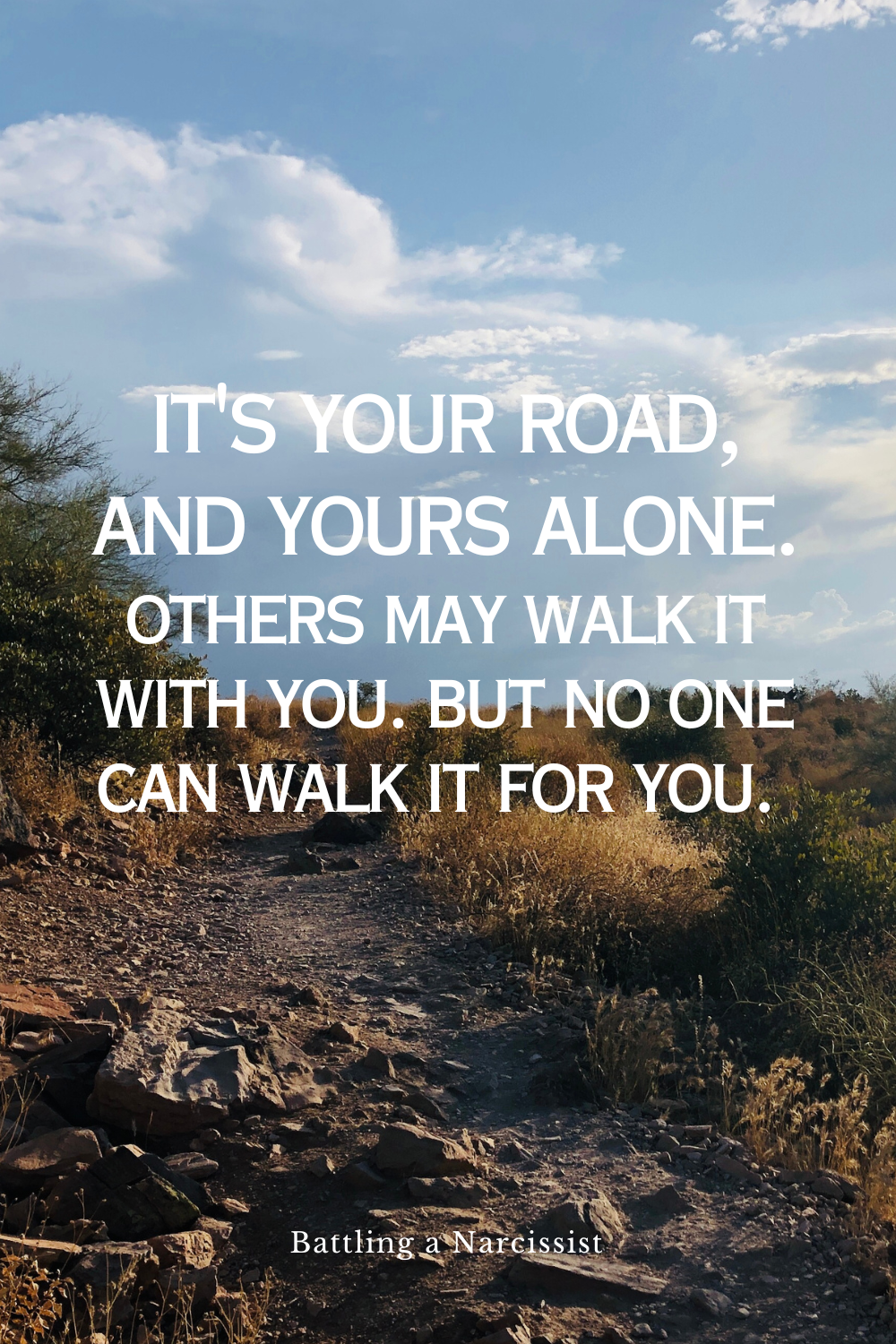 It's your road and yours alone. Others may walk it with you, but no-one can walk it for you.